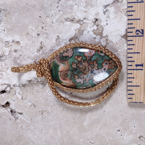 Copper Wire Wrapped Stone Pendant - Picture 3 of 4